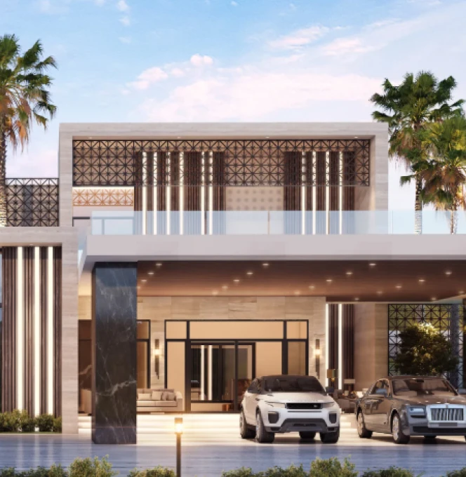 A contemporary Luxe Habitat residence with landscaped forecourt