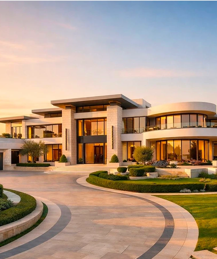 A contemporary Luxe Habitat architectural facade at dusk