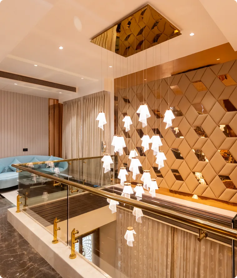 Feature wall with layered lighting