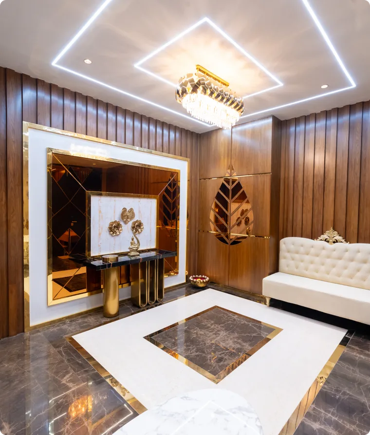 Foyer with backlit stone feature