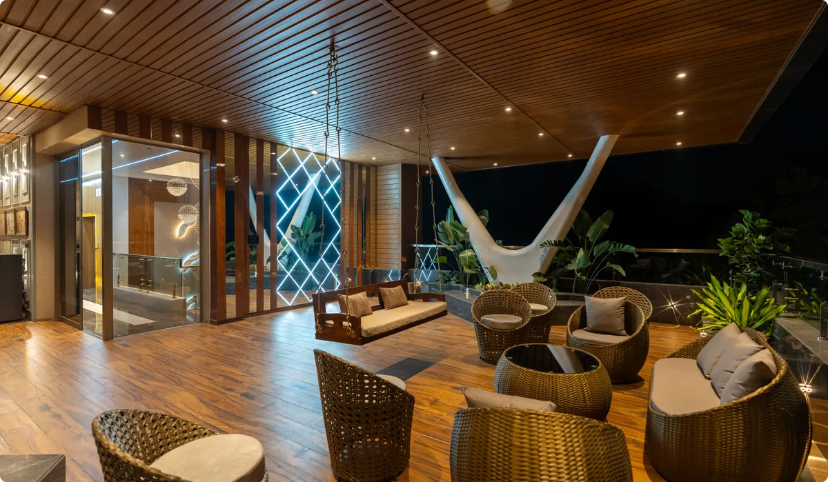 Evening terrace lounge opening to the courtyard