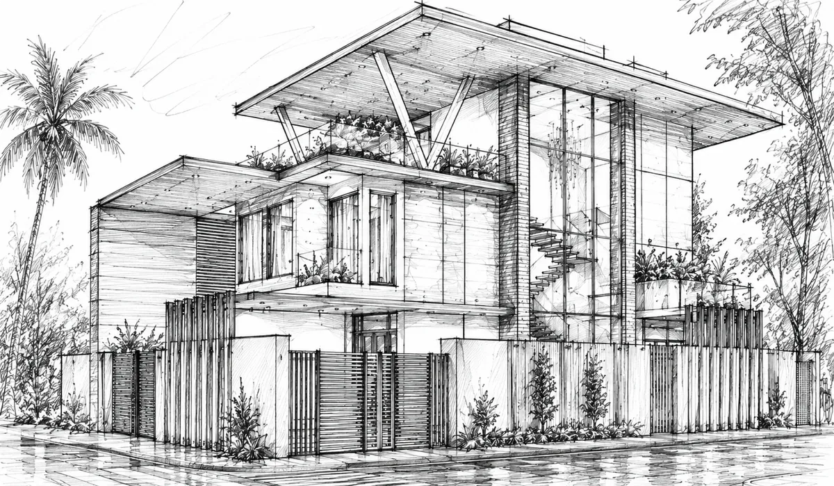 Architectural line sketch of the Regal Mention residence