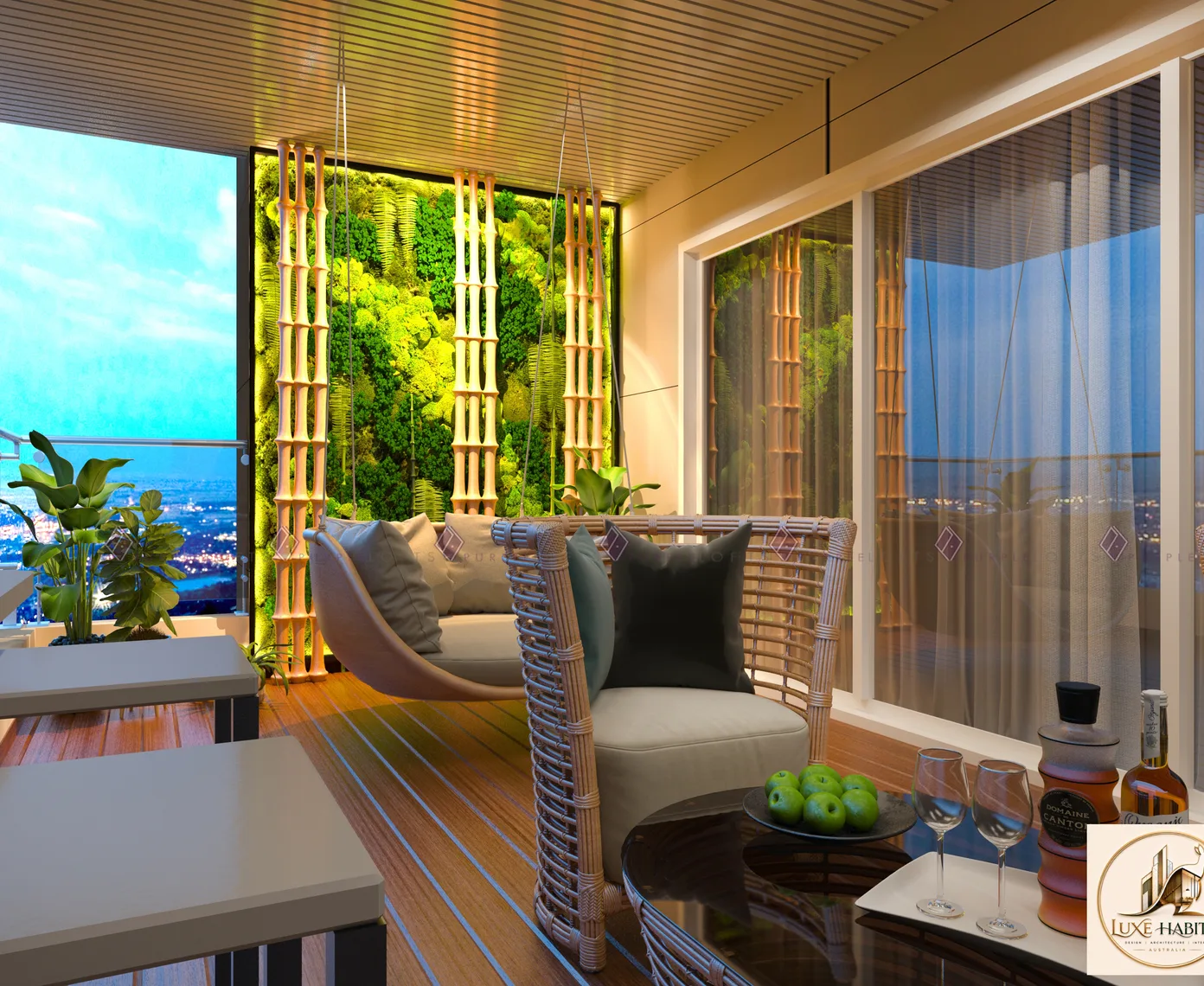 Balcony living space overlooking the water
